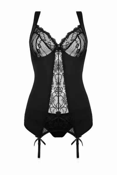 Vixson Marzia 2-Piece Suspender Corset Set Black Lace Adjustable Fit
