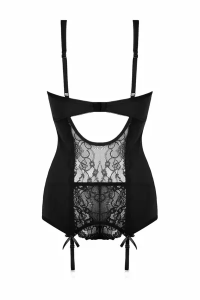 Vixson Marzia 2-Piece Suspender Corset Set Black Lace Adjustable Fit