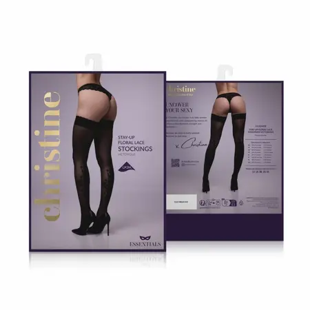 Victorious Luxury Stay-Up Stockings Black 15 Denier Floral Pattern