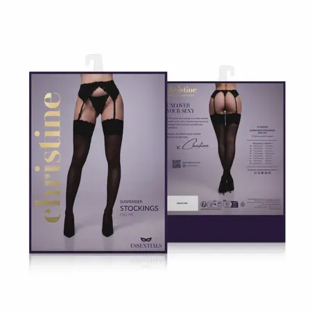 Feel Me Garter Stockings 15 Denier with Wide Floral Lace Band Black