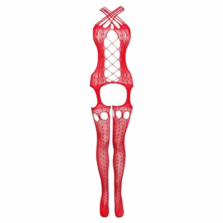 Passion Jasmina Red Bodystocking with Garter Effect, Universal Size