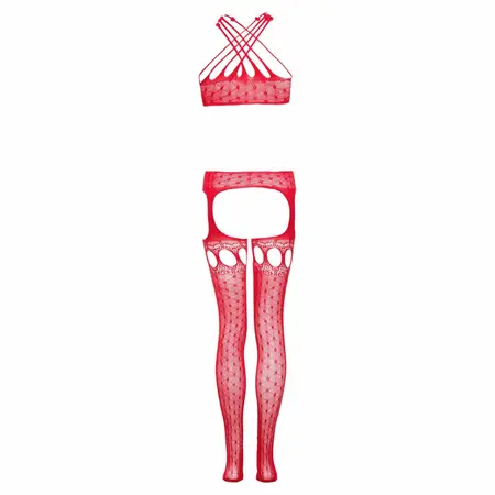 Passion Jasmina Red Bodystocking with Garter Effect, Universal Size