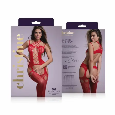 Passion Jasmina Red Bodystocking with Garter Effect, Universal Size