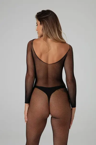 Obsessive Vaera Black Full-Body Catsuit with Decorative Patterns