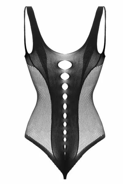 Passion Leana Black Bodystocking with Mesh Design, One Size