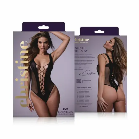 Passion Leana Black Bodystocking with Mesh Design, One Size
