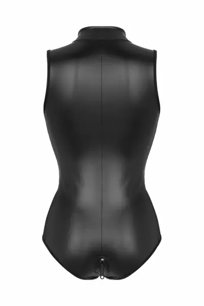 Christine Xenna Wetlook Bodysuit with 2-Way Zipper, Black, S/M