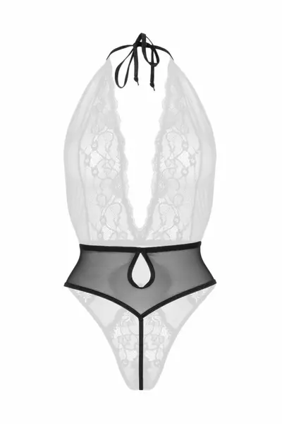 Be Wicked Dina Lace Mesh Halter Bodysuit Black - Open Design
