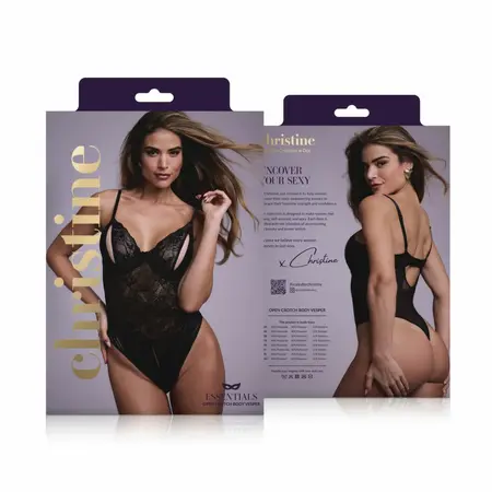 Christine Vesper Wetlook Lace Bodysuit Black - Open Design, Size Adjustable