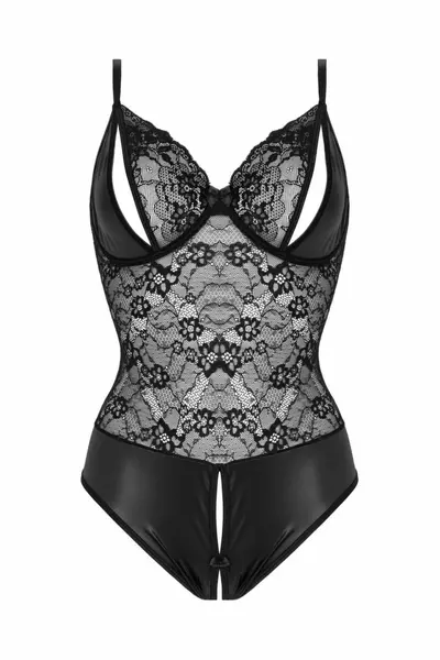Christine Vesper Wetlook Bodysuit with Open Details Black