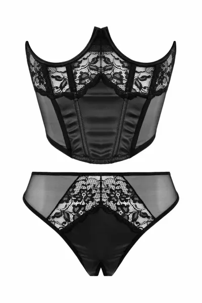 Cottelli Collection Tiara Underbust Corset & Open Thong Black Set