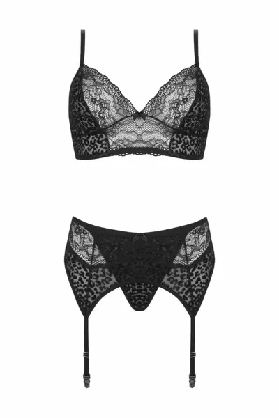 Sanne 3-Piece Lingerie Set by Be Wicked Black Leopard Print Adjustable