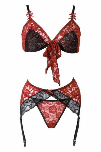 BeWicked Bobbi 3-Piece Lace Lingerie Set with Adjustable Straps, Pink