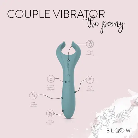 Bloom Peony dvostrani vibrator za parove zeleni vodootporni silikon