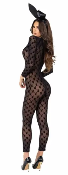 Playboy Lingerie Bunny dvodelni set crni, mrežasti kostim sa logotipom i ušima