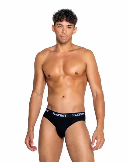 Playboy Mens Modal Gym Briefs Black - Comfort Fit & Bold Waistband