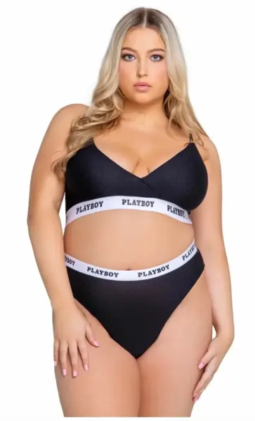 Playboy Lifestyle 2-Piece Curvy Lingerie Set Black - Iconic Logo Design