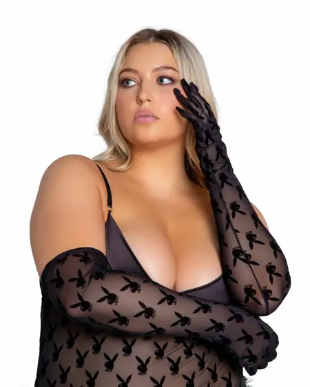 Playboy Lingerie Bunny Noir Black Transparent Gloves, Iconic Logo