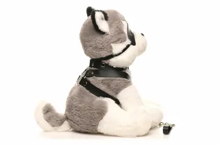 XR Brands Max Plush Dog Grey & White with Harness and Leash Set