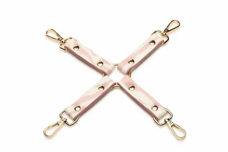 XR Brands Kitty Pink Bondage Set Vegan Leather Gold Accents Adjustable