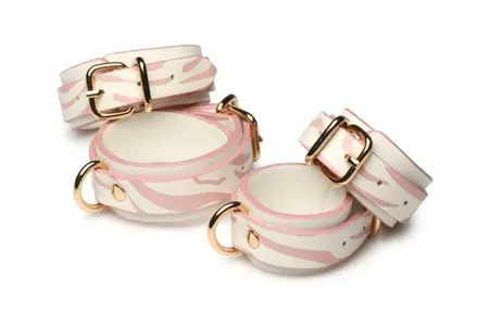 XR Brands Kitty Pink Bondage Set Vegan Leather Gold Accents Adjustable