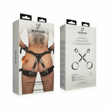 Bedroom Fantasies Cuffs & Hogtie Set Black Podesivi sistem od PU kože