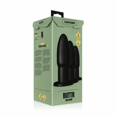 BUTTR Cluster Bombs progresivni set analnih čepova za trening, 3 veličine, crni