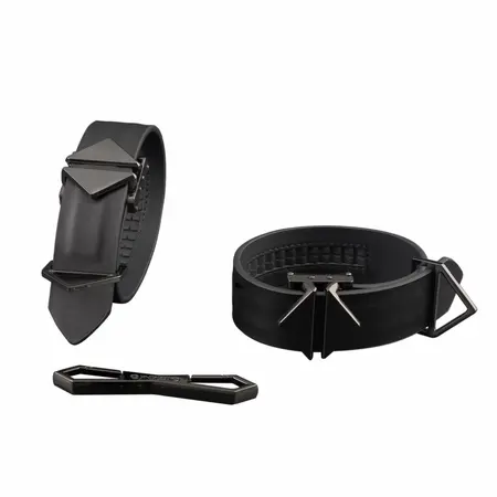 LOCKINK Adjustable Leather Wrist and Ankle Cuffs Set Black 34cm