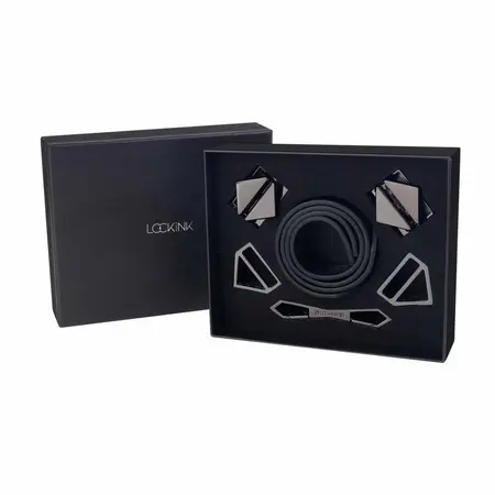 LOCKINK Adjustable Leather Wrist and Ankle Cuffs Set Black 34cm