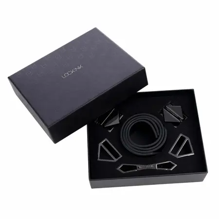 LOCKINK Adjustable Leather Wrist and Ankle Cuffs Set Black 34cm