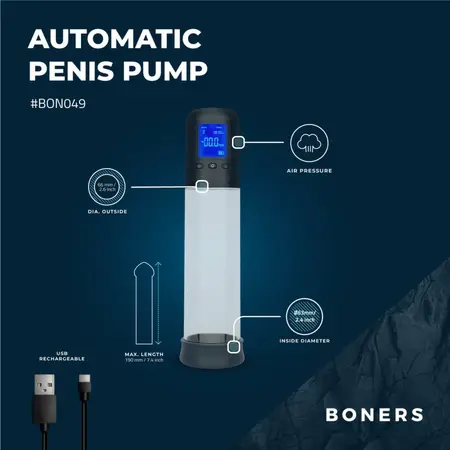 Boners Smart Vacuum Pump LCD, precizni intimni trenažer u crnoj boji