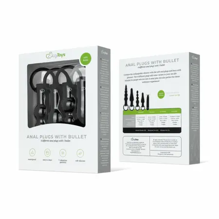 EasyToys silikonski analni set sa vibrirajućim metkićem, crni, 4 veličine
