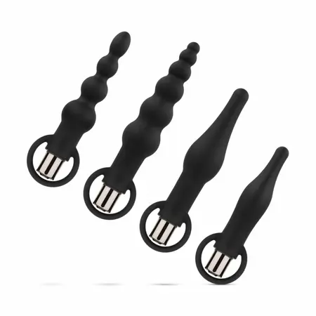 EasyToys silikonski analni set sa vibrirajućim metkićem, crni, 4 veličine