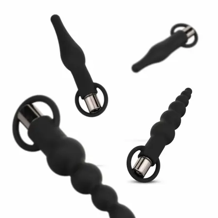 EasyToys silikonski analni set sa vibrirajućim metkićem, crni, 4 veličine