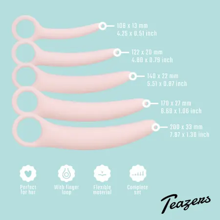 Teazers silikonski set vaginalnih dilatora, 5 veličina, fleksibilni i bezbedni za telo
