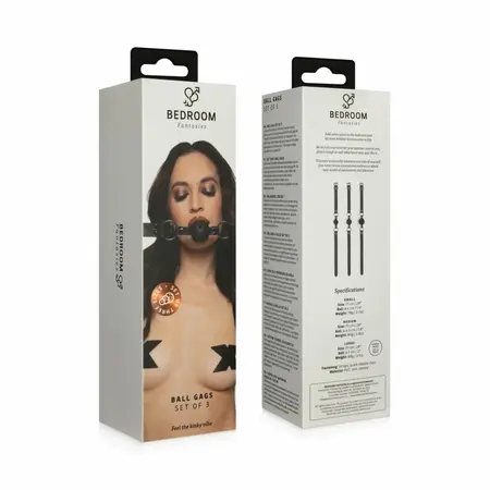Bedroom Fantasies set od tri podesiva usna gega u crnoj boji sa prozračnim dizajnom