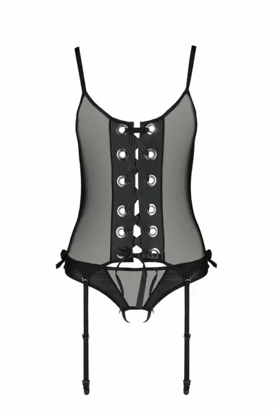 Nessy Black Corset with Adjustable Lacing and Open Detail, Multiple Sizes