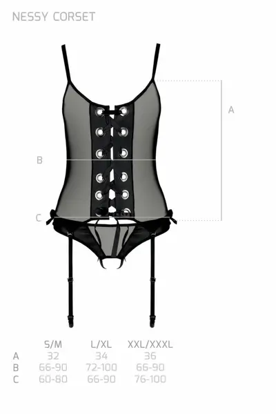 Nessy Black Corset with Adjustable Lacing and Open Detail, Multiple Sizes