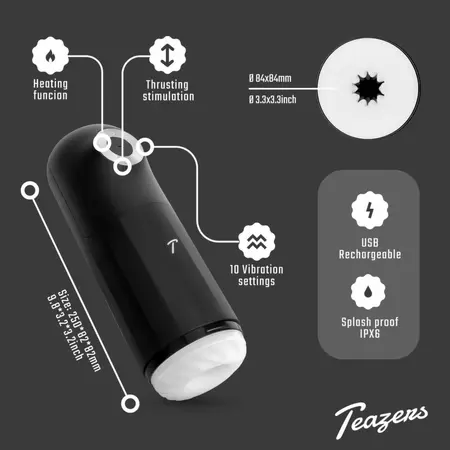 Teazers automatski intimni uređaj sa trostrukim delovanjem, grejanjem i vibracijom na USB punjenje