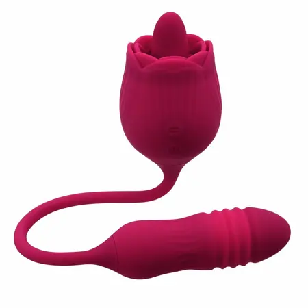 Evolved Wild Rose intimni stimulator sa efektom jezika u crvenoj boji, dva motora, punjiv preko USB kabla