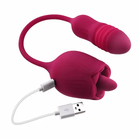 Evolved Wild Rose intimni stimulator sa efektom jezika u crvenoj boji, dva motora, punjiv preko USB kabla