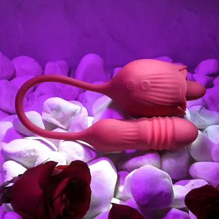 Evolved Wild Rose intimni stimulator sa efektom jezika u crvenoj boji, dva motora, punjiv preko USB kabla