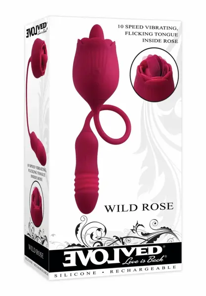 Evolved Wild Rose intimni stimulator sa efektom jezika u crvenoj boji, dva motora, punjiv preko USB kabla
