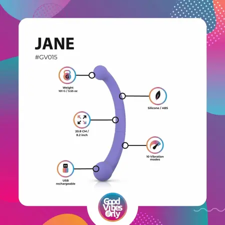 Good Vibes Only Jane dvostrani silikonski vibrator ljubičasti 10 modova