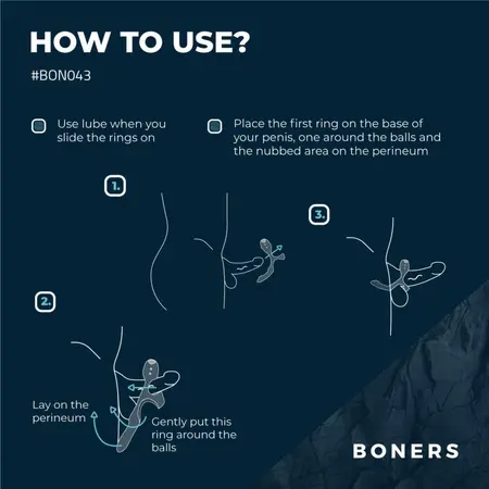 Boners Triple Ring Blue, silikonski intimni sistem na USB punjenje