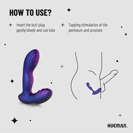 Hueman Tapping Plug silikonski punjivi analni čep sa 10 modova crno ljubičasti