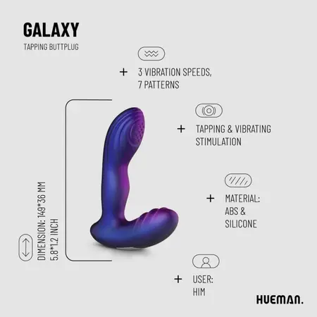 Hueman Tapping Plug silikonski punjivi analni čep sa 10 modova crno ljubičasti
