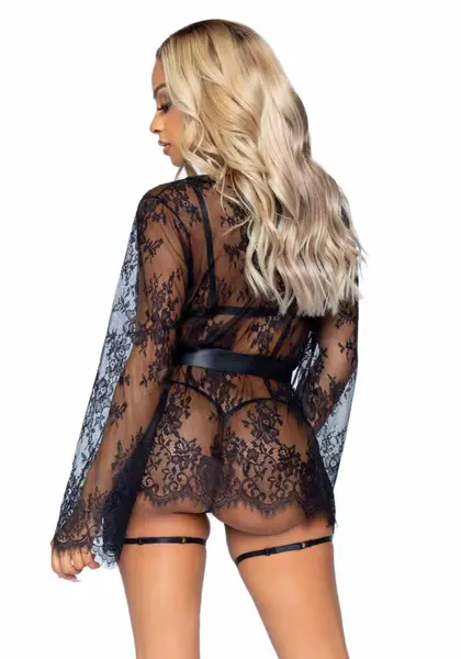 Leg Avenue All Romance Black Lace Lingerie Set with Elegant Jacket - Adjustable Fit