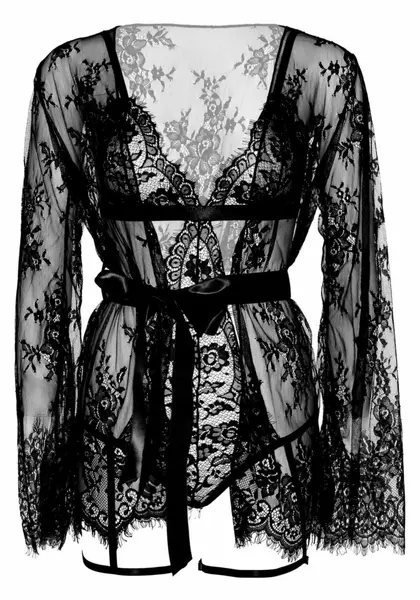 Leg Avenue All Romance komplet bodi i jaknica u crnoj boji elegantan čipkani set S/M