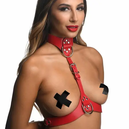 Sportsheets Chest Harness Red - Adjustable Vegan Leather Strap System